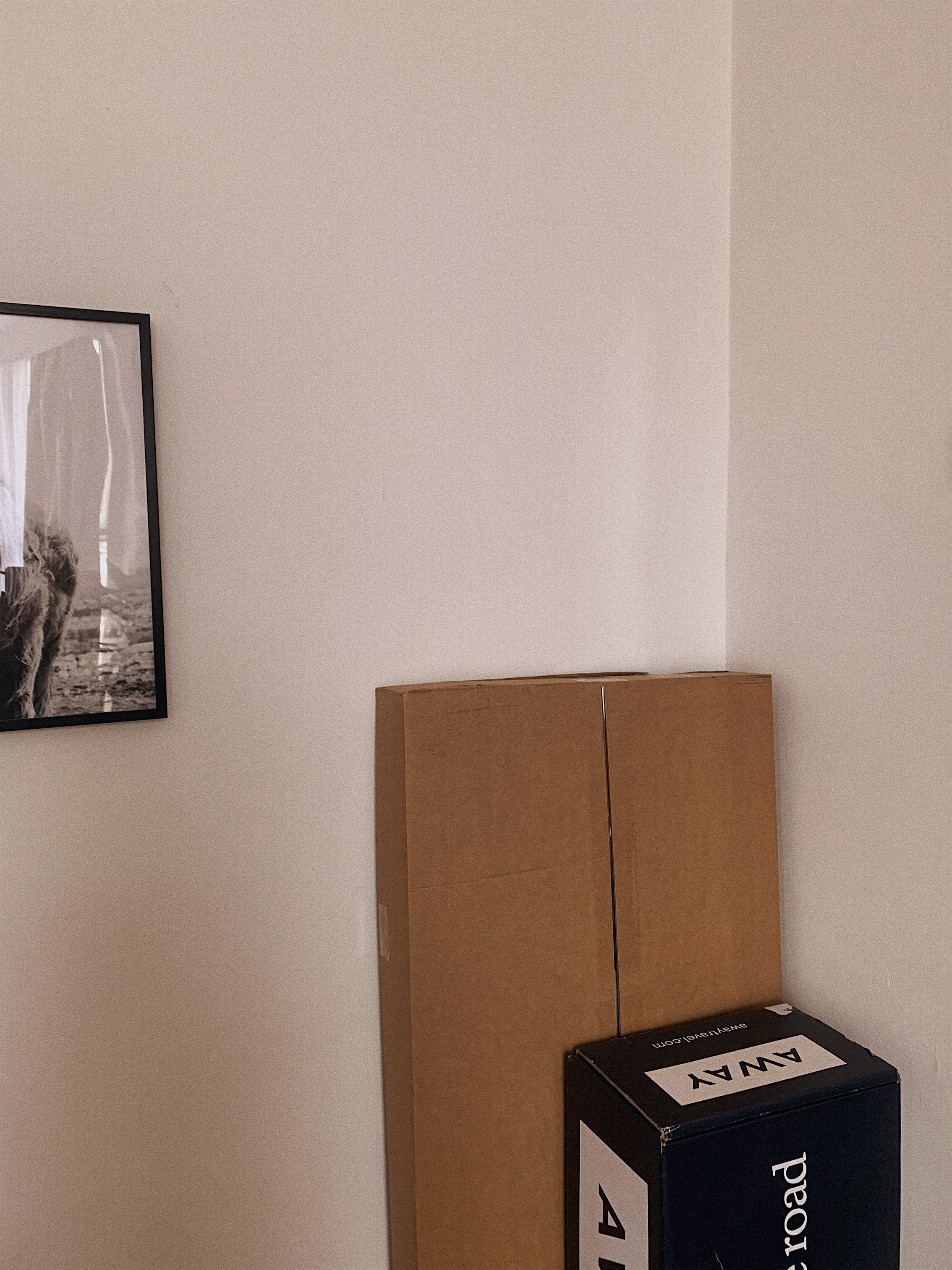 Two cardboard boxes against the wall